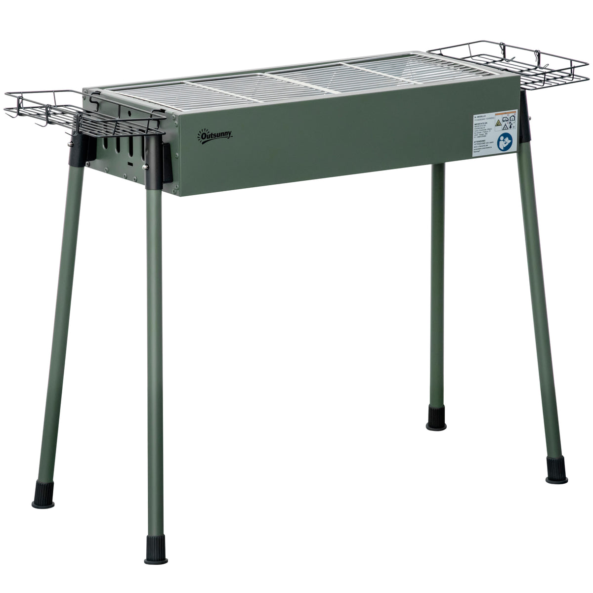 Barbecue a Carvão com 2 Grelhas de Aço Inoxidável Barbecue Portátil com 2 Prateleiras para Temperos com Ganchos para Campismo Jardim 77x30x70 cm Verde — foto 1
