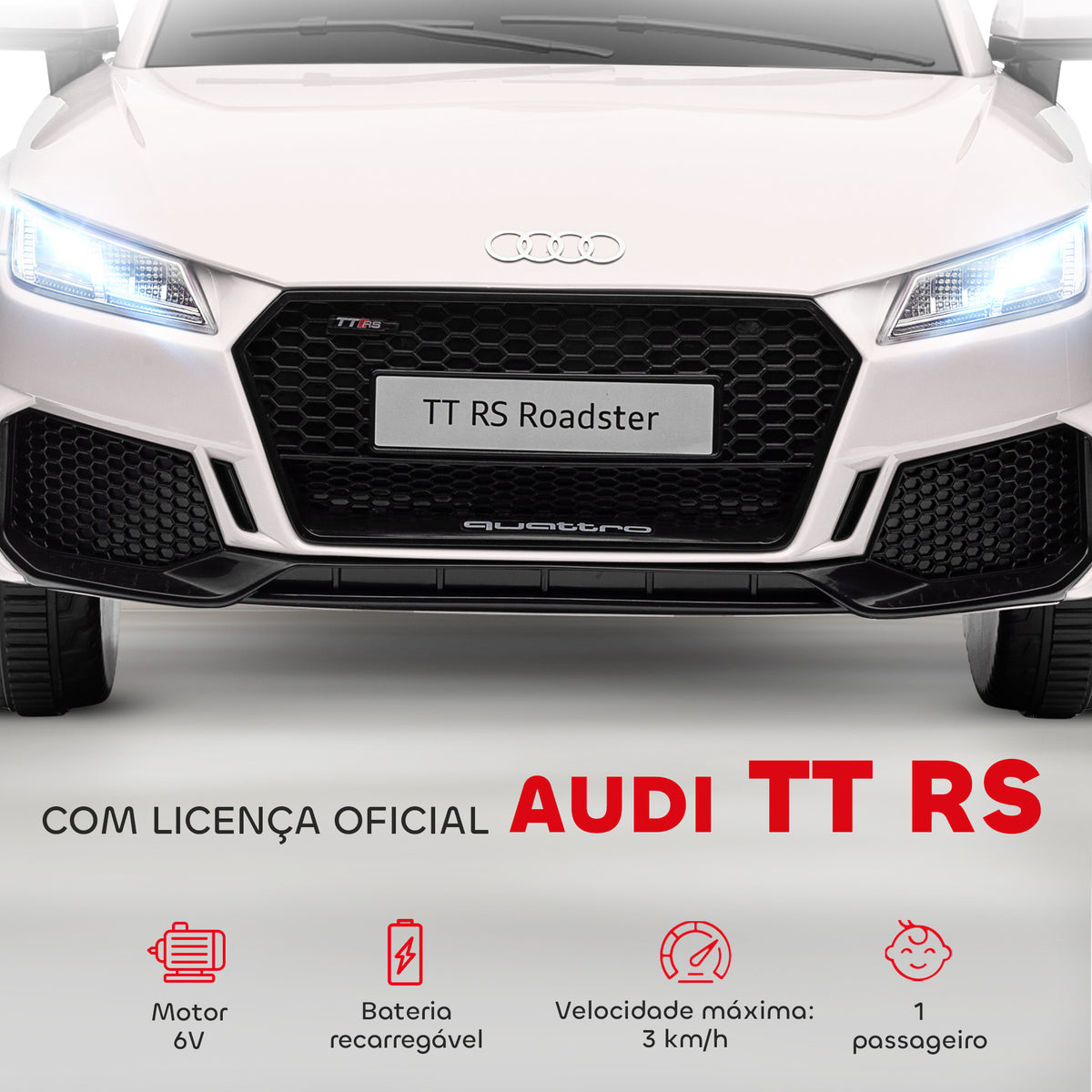 Carro Elétrico Audi TT para Crianças acima de 3 Anos com Controlo Remoto Música e Luzes Bateria 12V Abertura da Porta 102x60x44 cm Branco — foto 4