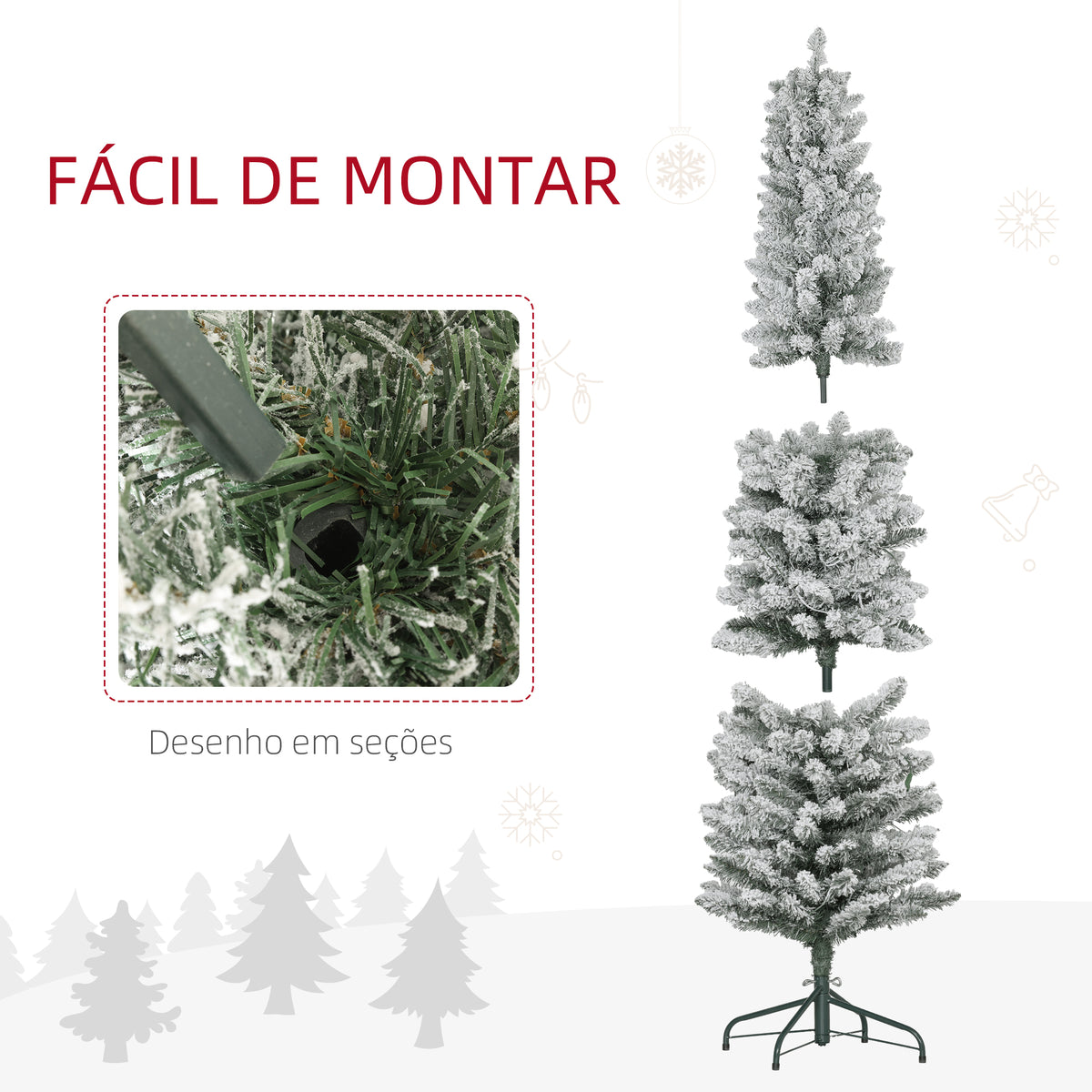 Árvore de Natal 180 cm Árvore de Natal Artificial Nevada com 150 Luzes LED 329 Ramos e Suporte de Metal Árvore de Natal para Sala de Estar Verde e Branco — foto 7
