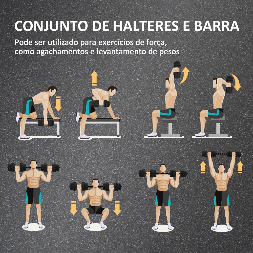 Conjunto de Halteres de 30 kg 2 em 1 com Barras de Conexão e Barra de Extensão Treinamento de Força e Levantamento de Pesos para Casa Escritório Ginásio Preto — foto 4