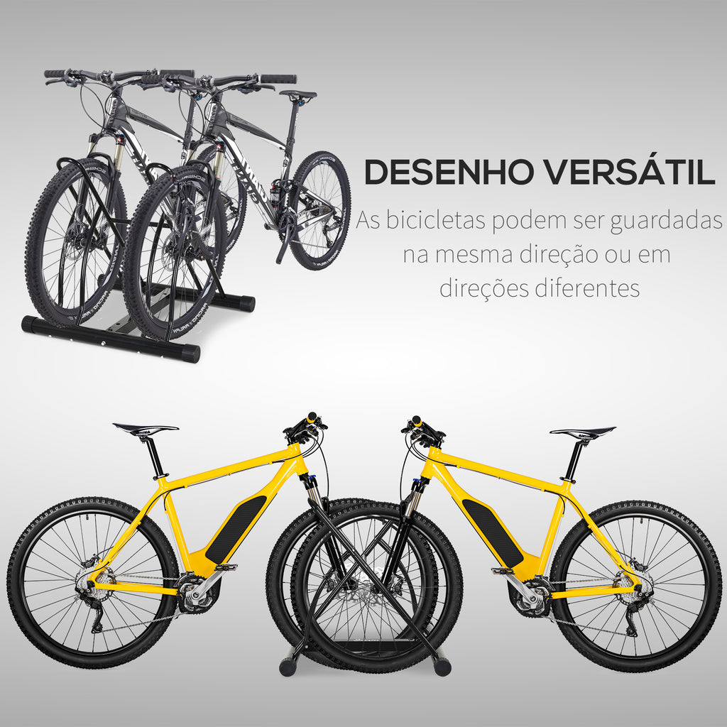 Suporte de estacionamento para 2 bicicletas Garagem Interior Exterior Estável Fácil de montar Portátil Anti-Slip Pad Tubo de aço 60x54x57cm Preto — foto 4