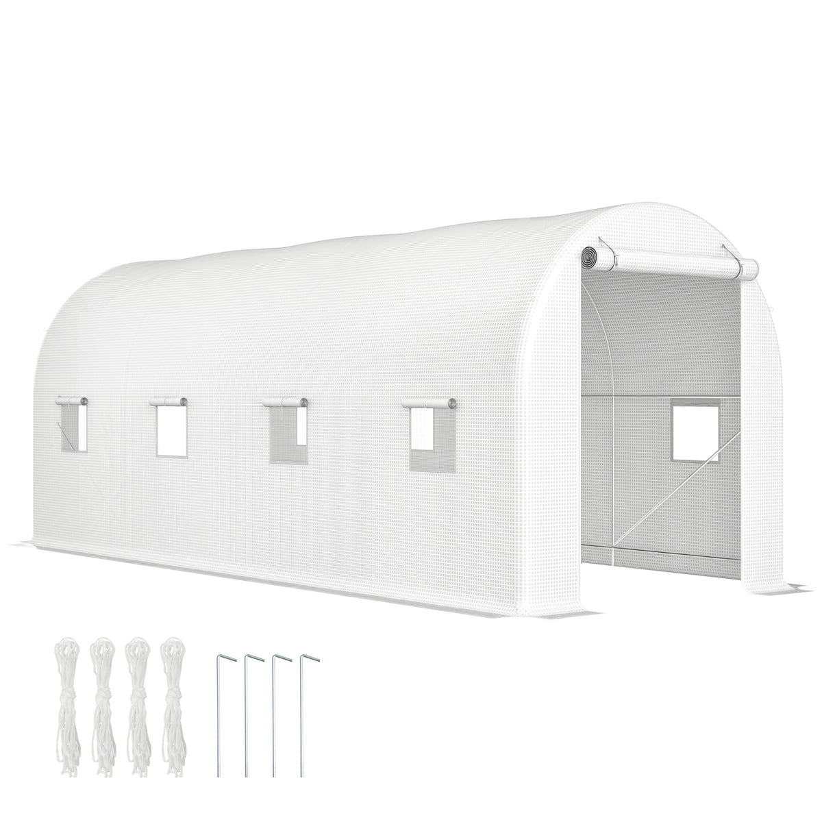 Estufa tipo Túnel 500x200x205 cm Estufa de Jardim com Porta Enrolável e 8 Janelas Cobertura de PE 140 g/m² Estrutura de Metal para Cultivo de Plantas Verduras Branco — foto 1