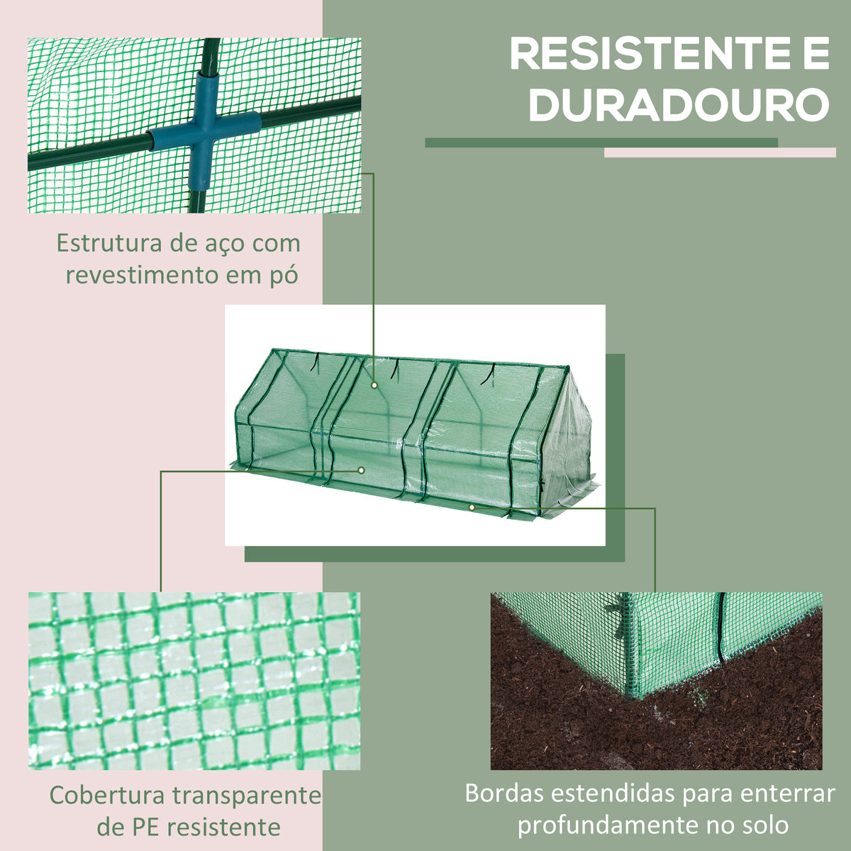 Estufa de Jardim Terraço 270x90x90 cm Tipo Casa Tubo de Aço com 3 Janelas Estufa Pequena para Cultivo de Plantas Verde — foto 5