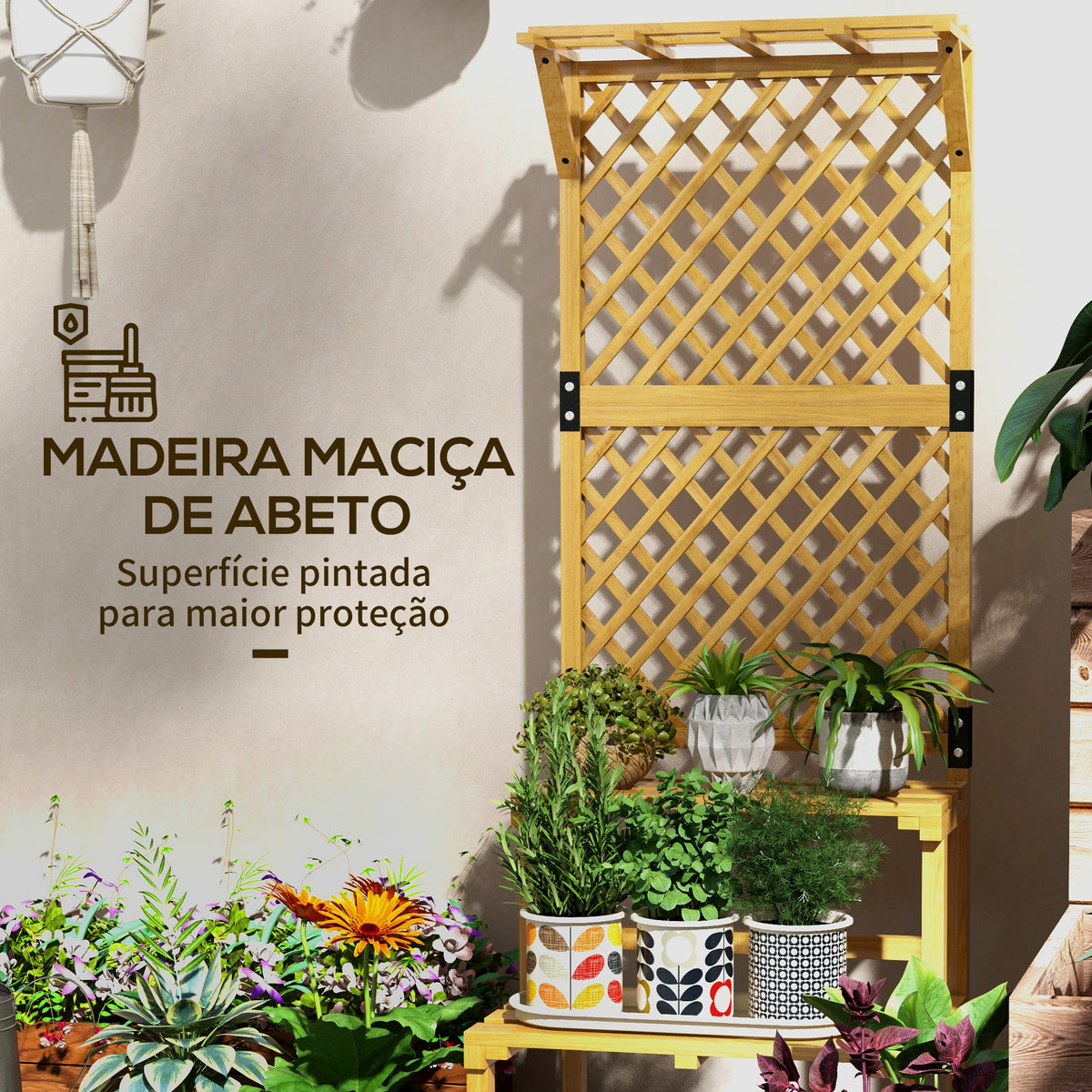 Suporte para Plantas de Madeira com Treliça Suporte para Vasos de 2 Níveis para Jardim Pátio Terraço Varanda 60x50x166 cm Madeira — foto 5