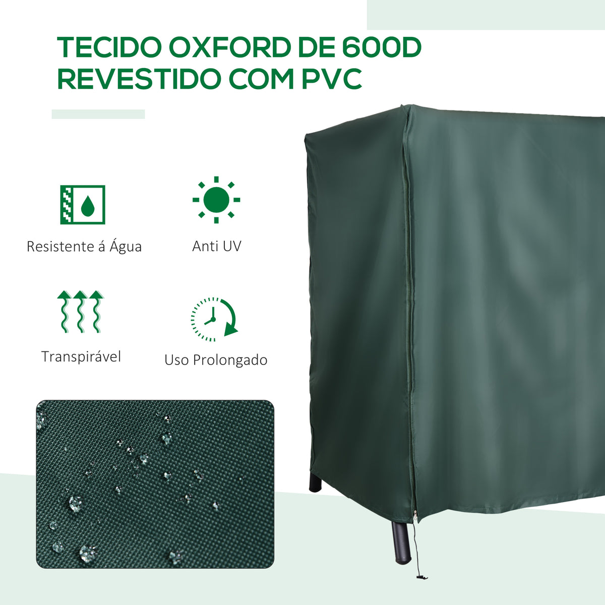 Capa para Móveis de Jardim Capa Protetora para Baloiços de Exterior com Zíper 177x114x152cm Verde — foto 4
