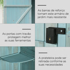 Armário de Jardim de Madeira 77x54,2x179 cm 0,3 m² Armário de Armazenamento de Ferramentas com 3 Prateleiras e 2 Portas com Fechadura para Pátio Varanda Azul Claro — foto 5