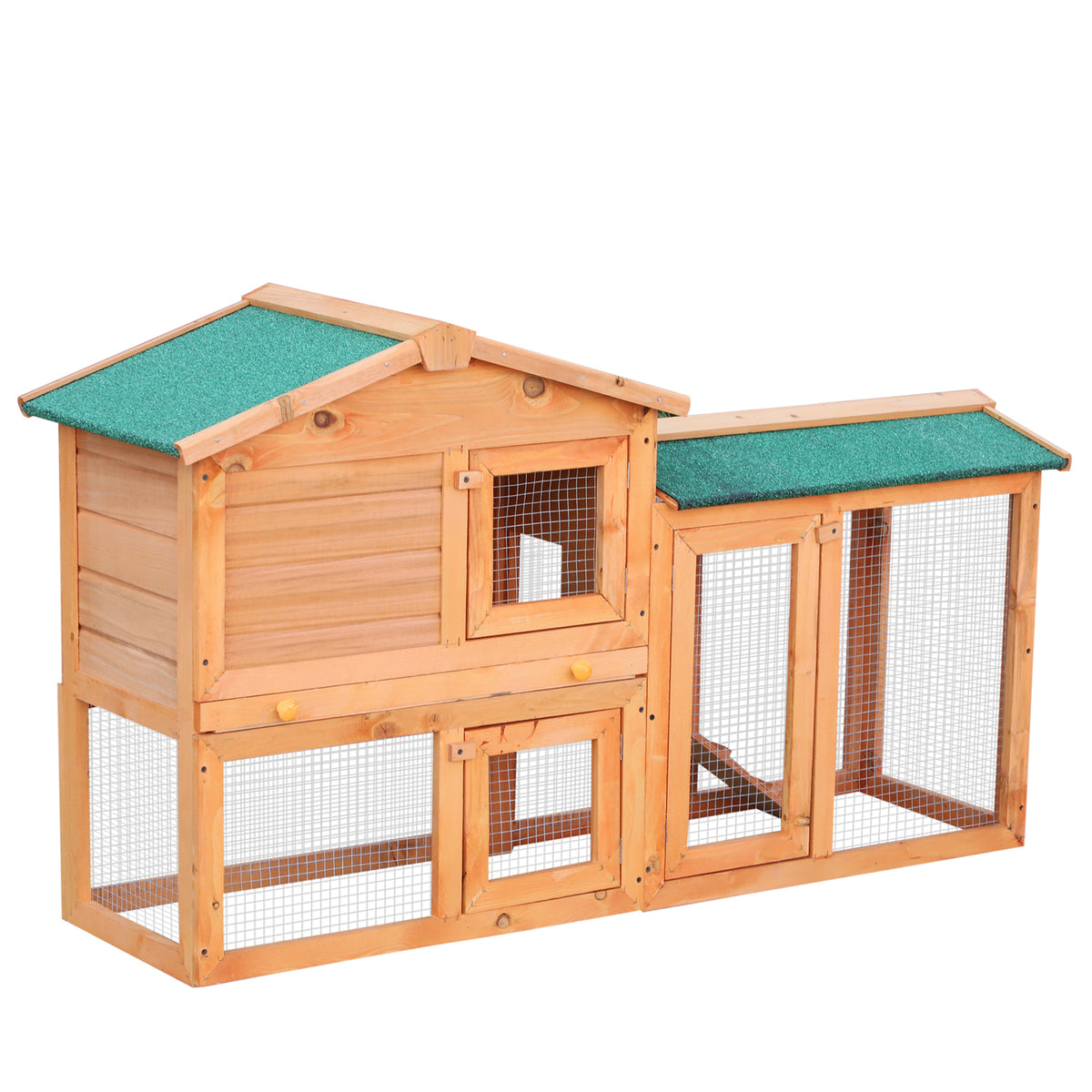 Abrigo de Madeira de 2 Níveis, Jaula Grande para Coelhos com Telhado de Asfalto, Bandeja Removível e Escada, Abrigo para Exterior, para Porquinhos-da-Índia e Hamsters, 150x45x85 cm, Natural — foto 1
