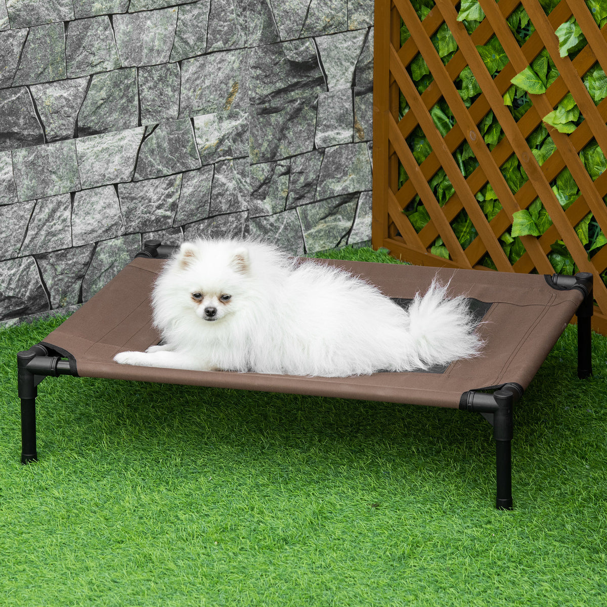 Cama para Animais de Estimação Cama Elevada para Cães Gatos Portátil Tecido Transpirável para Exterior Interior 76x61x18cm Marrom — foto 2