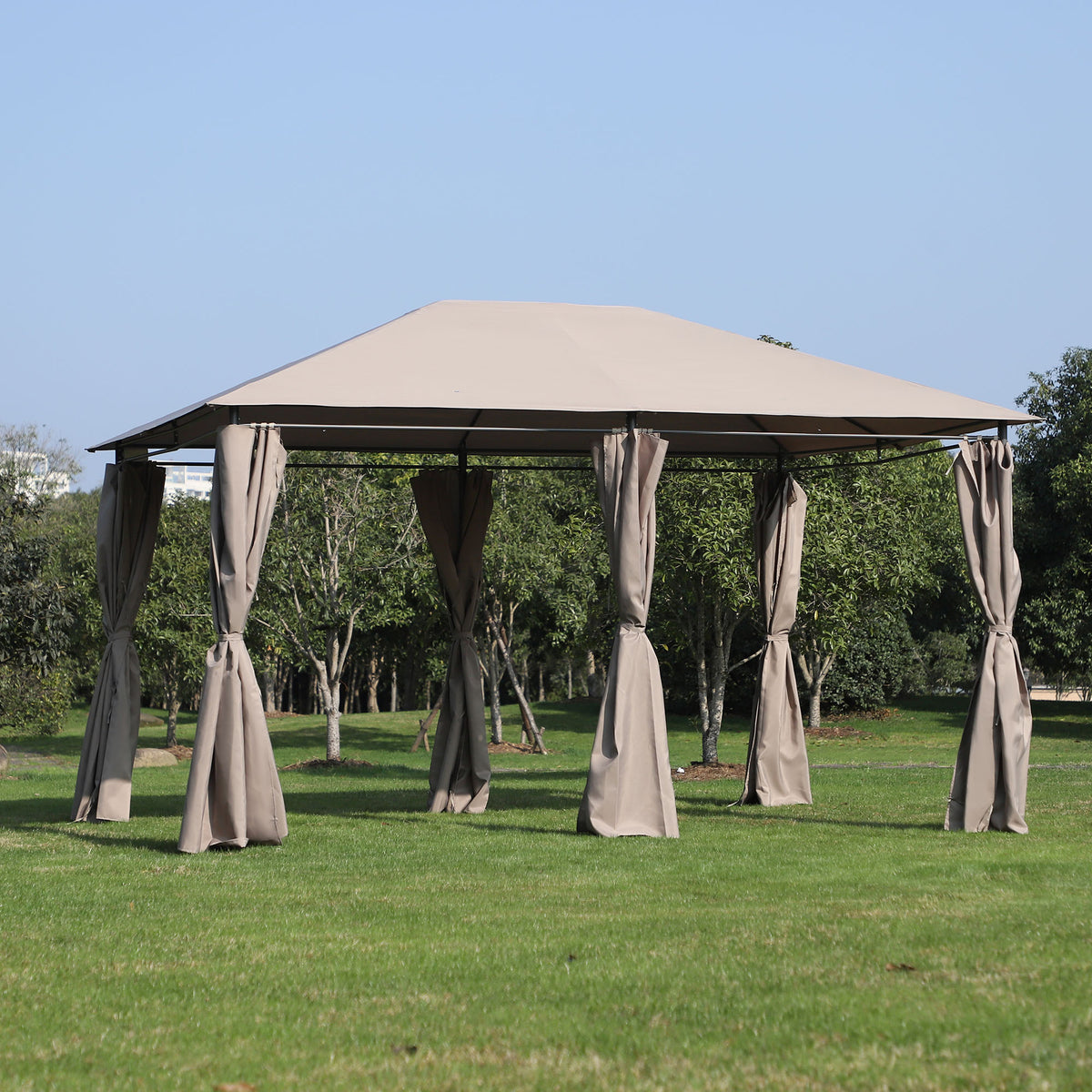 Pégola de Jardim Pérgola de Exterior com Paredes Laterais Amovíveis e Estrutura de Aço para Festas Eventos 398x300x272 cm Cáqui — foto 2