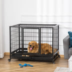 Gaiola de Metal para Cães com Rodas e Freios Bandeja Removível e Porta com Trava para Golden Retriver Labrador 109x76x87cm Preto — foto 2