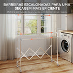Estendal Vertical Dobrável de 3 Níveis Estendal de Aço Inoxidável com 3 Barras Ajustáveis e Extensíveis 4 Rodas para Interior 104-150x103x145-197 cm Prateado — foto 4