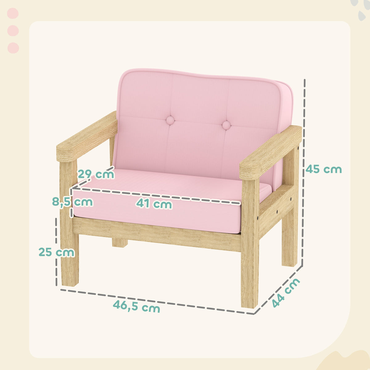 Poltrona Infantil Sofá para Crianças acima de 3 Anos com Tecido Suave de Veludo Cotelê Estrutura de Madeira Assento e Encosto Acolchoados Apoio de Braços Suporta 45 kg 46,5x44x45 cm Rosa — foto 3