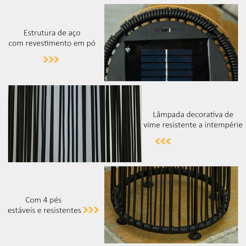 Candeeiro Solar de Vime de Energia Solar com LED 1,5 W Interruptor de Controle Automático de Luz Decoração Exterior Ø21,5x61cm Preto — foto 7
