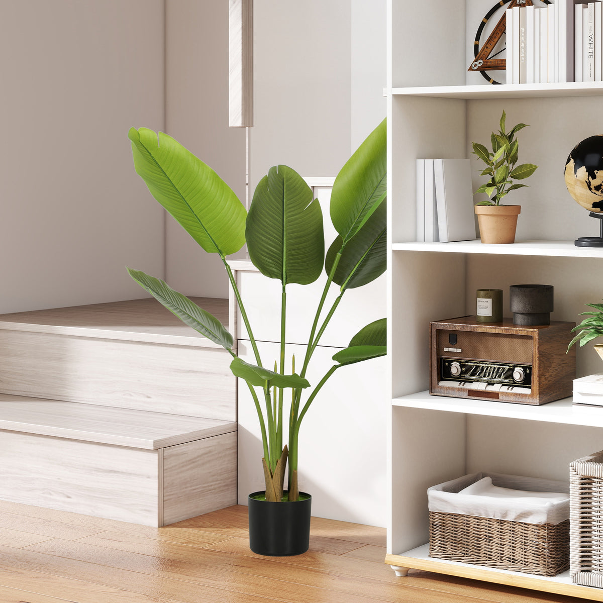 Planta Artificial Decorativa 109 cm Bananeira Artificial com Vaso e Folhas para Interior Casa Sala de Estar Escritório Verde — foto 2