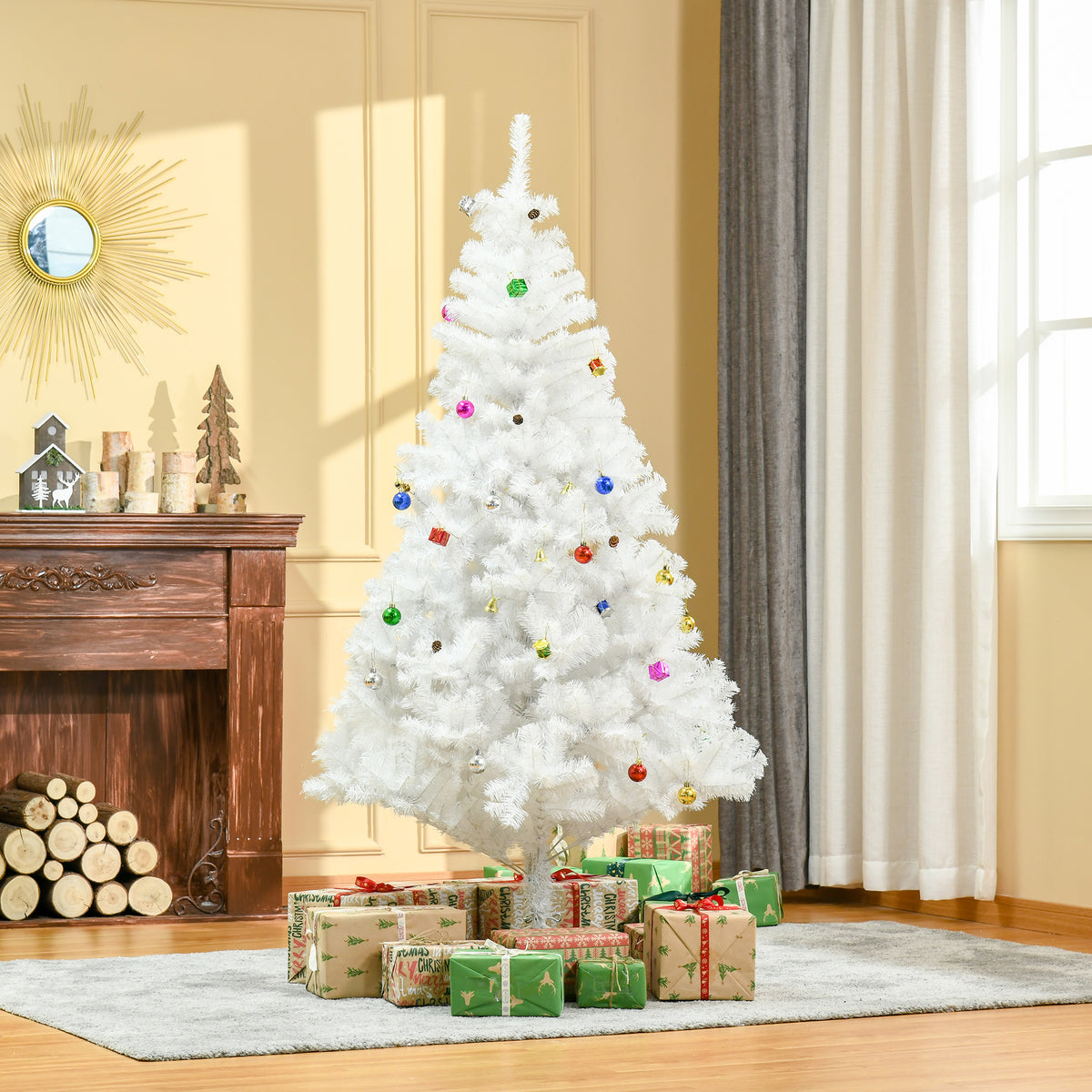 Árvore de Natal Artificial 180cm com 930 Ramos de PVC 48 Decorações Incluidas Suporte Metálico Decoração de Natal para Interiores Ø105x180cm Branco — foto 2