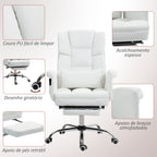 Cadeira de Massagem com 6 Pontos de Massagem Cadeira de Escritório com Apoio para os Pés Retrátil Altura Ajustável Controlo Remoto e Suporte Lombar Estofado em PU 69x65x107-115 cm Branco — foto 8