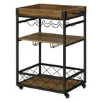 Carrinho de cozinha Carrinho de serviço móvel multifuncional com 3 prateleiras Suporte para copos e toalheiros da bandeja porta-copos para sala de jantar 77x44,5x91 cm Madeira rústica — foto 1