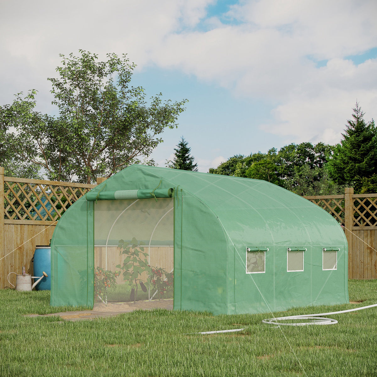 Estufa Tipo Túnel 347x300x200 cm Estufa de Jardim com Porta Enrolável 6 Janelas Cobertura PE 140g/m² Estrutura de Aço Galvanizado para Cultivos Plantas Flores Verde — foto 2