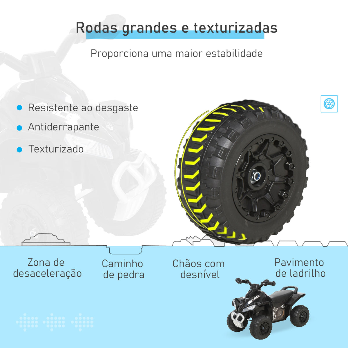 Quad Andador ATV para Crianças de 18-36 Meses com Luzes e Música, 4 Rodas, Suporta até 20 kg, 67,5x38x44 cm Preto — foto 5