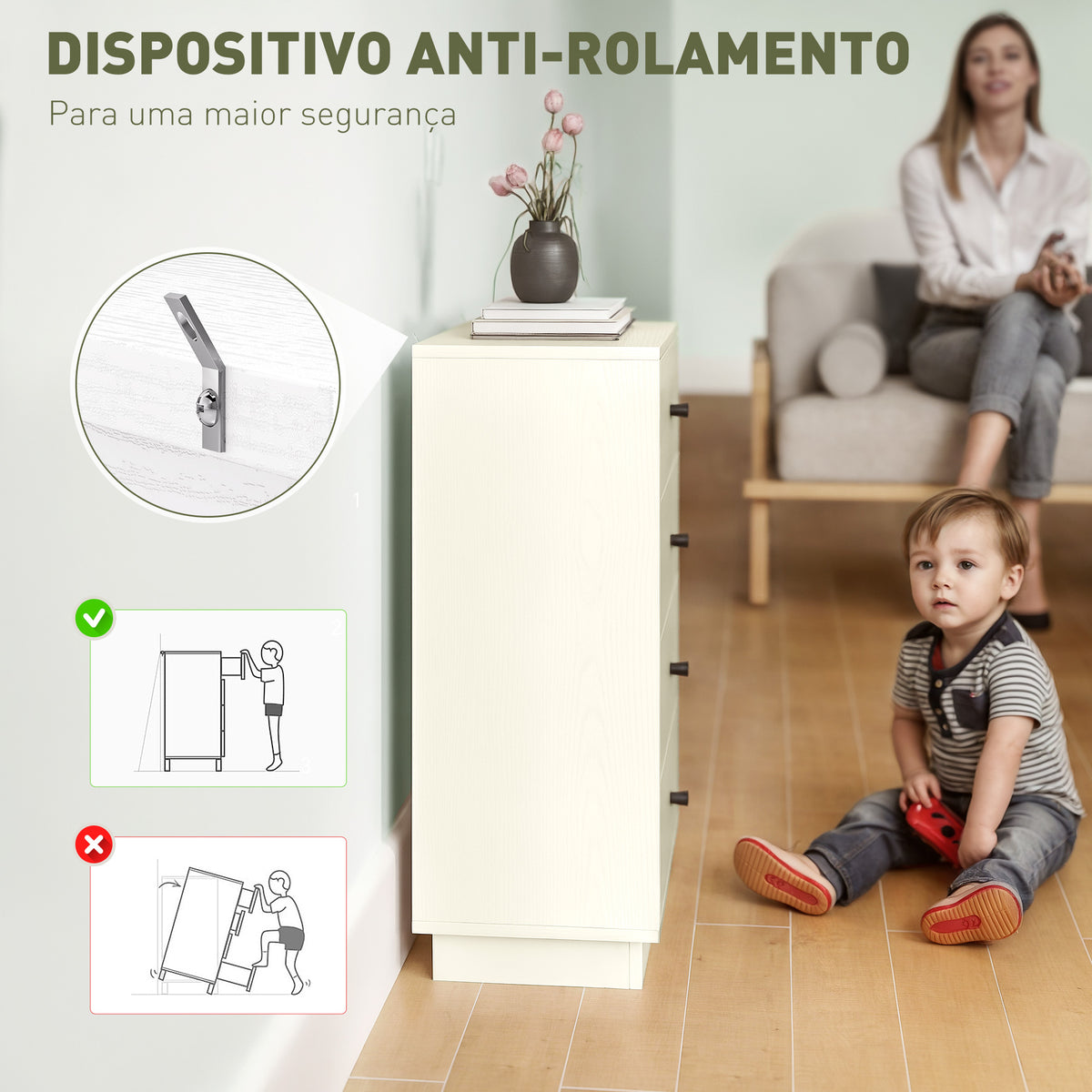 Cómoda de 4 Gavetas Cómoda para Dormitório Moderna Cómoda Estreita para Sala de Estar Corredor 47x29x75 cm Branco — foto 5