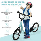 Trotinete para Crianças acima de 5 Anos e Adolescentes com Guiador Ajustável em Altura 2 Pneus de Borracha Insufláveis com Travagem Dupla e Rodas 16" Carga 100 kg 139x58x90-96 cm Azul — foto 5