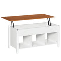 Mesa de Centro com Bancada Elevável Mesa de Centro com 3 Compartimentos Abertos Mesa Retangular Moderna para Sala de Estar 105x50x48cm Branco e Marrom — foto 1