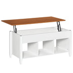 Mesa de Centro com Bancada Elevável Mesa de Centro com 3 Compartimentos Abertos Mesa Retangular Moderna para Sala de Estar 105x50x48cm Branco e Marrom — foto 1