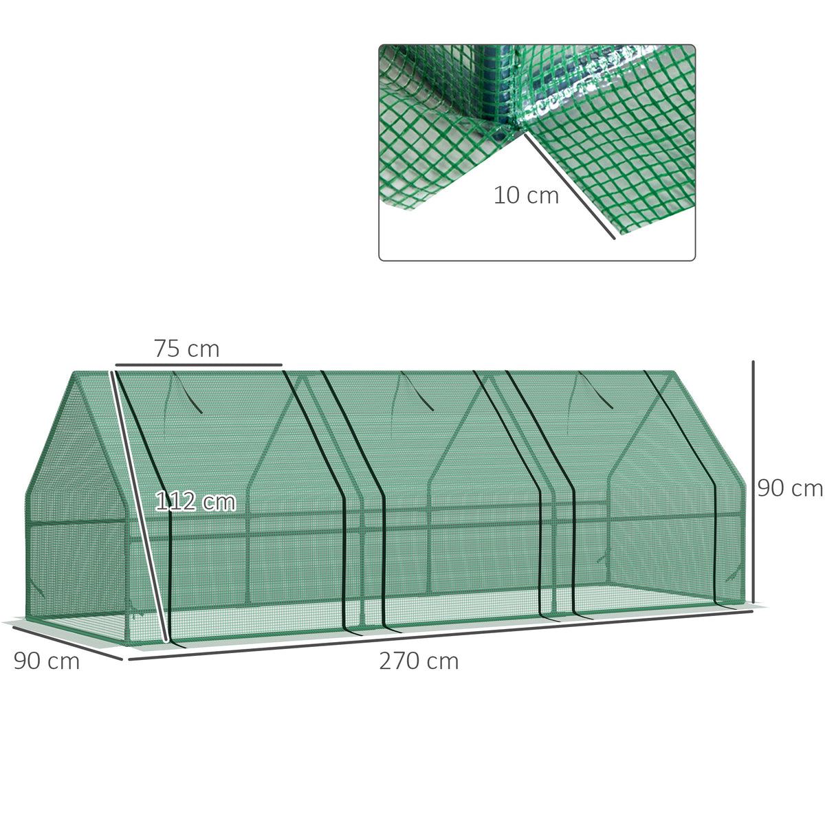 Estufa de Jardim Terraço 270x90x90 cm Tipo Casa Tubo de Aço com 3 Janelas Estufa Pequena para Cultivo de Plantas Verde — foto 3