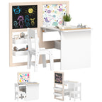 Mesa e Cadeira Infantil de 2 Peças Mesa para Crianças com Cadeira Ardósias Dobrável Mesa para Crianças acima de 3 Anos com Prateleiras Rolo de Papel para Dormitório Sala de Jogos Branco — foto 1