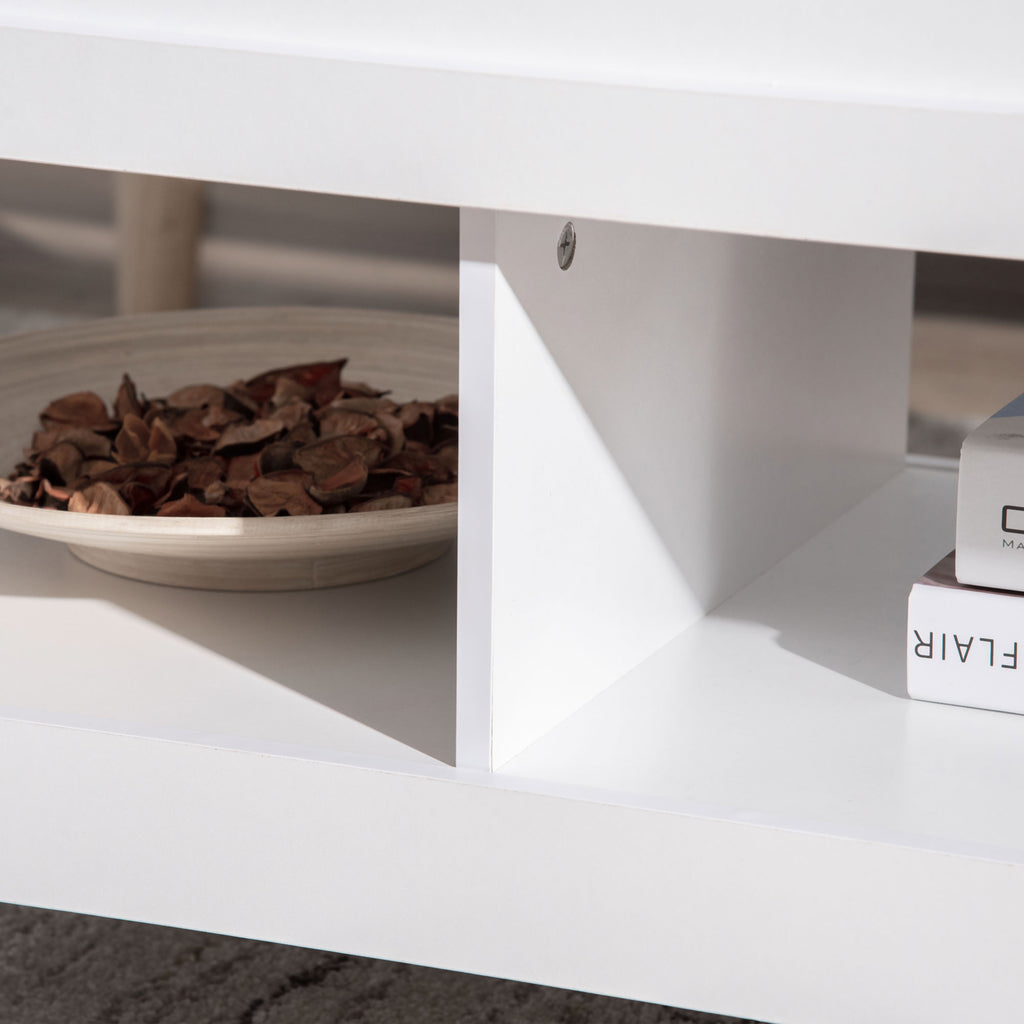 Mesa de Centro com Bancada Elevável Mesa de Centro com 2 Compartimentos Abertos Bancada de Imitação a Mármore Mesa Retangular para Sala de Estar 105x50x49cm Branco — foto 8