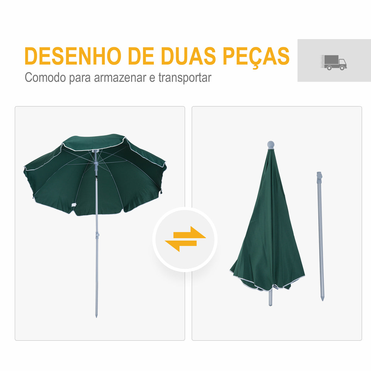 Chapéu de Sol de Praia Ø202 cm Chapéu de Sol com Toldo Inclinável Mastro Desmontável e Base Pontiaguda para Jardim Verde — foto 5