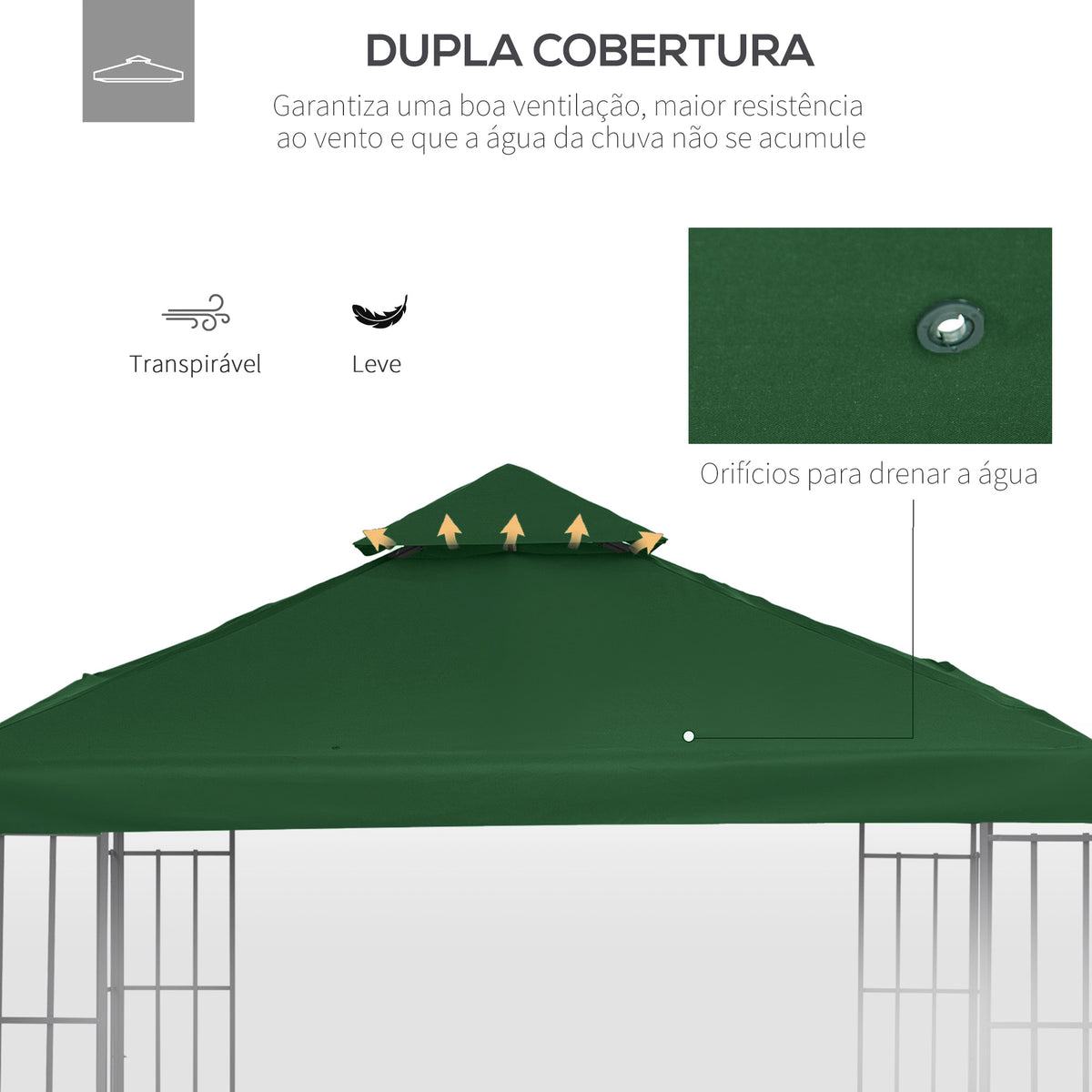 Telhado de Substituição para Gazebo, 3x3 m, Cobertura de Substituição com Telhado Duplo, 8 Orifícios de Drenagem e Proteção UV, Apenas Toldo de Substituição para Pavilhão Gazebo, Verde — foto 5