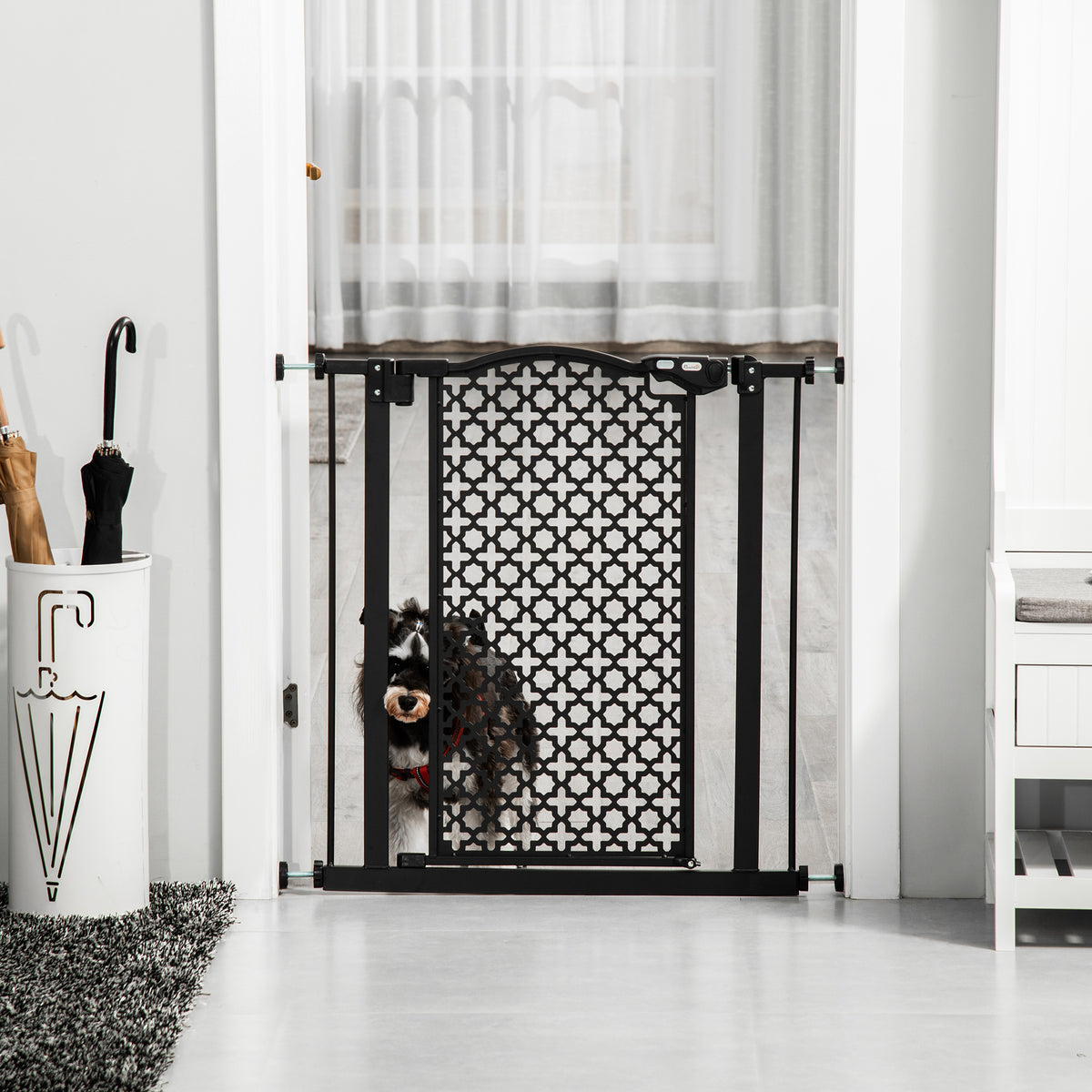 Barreira de Segurança para Cães Animais de Estimação para Portas Escadas Corredores 74-80cm com Porta e Fechadura Automática Aço Preto — foto 2
