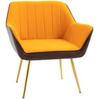 Poltrona de Sala de Estar Estofada em Couro Sintético e Veludo com Apoios para os Braços Pés Dourados e Estrutura de Aço Poltrona para Dormitório Carga 120 kg 64x62x72,5 cm Amarelo — foto 1