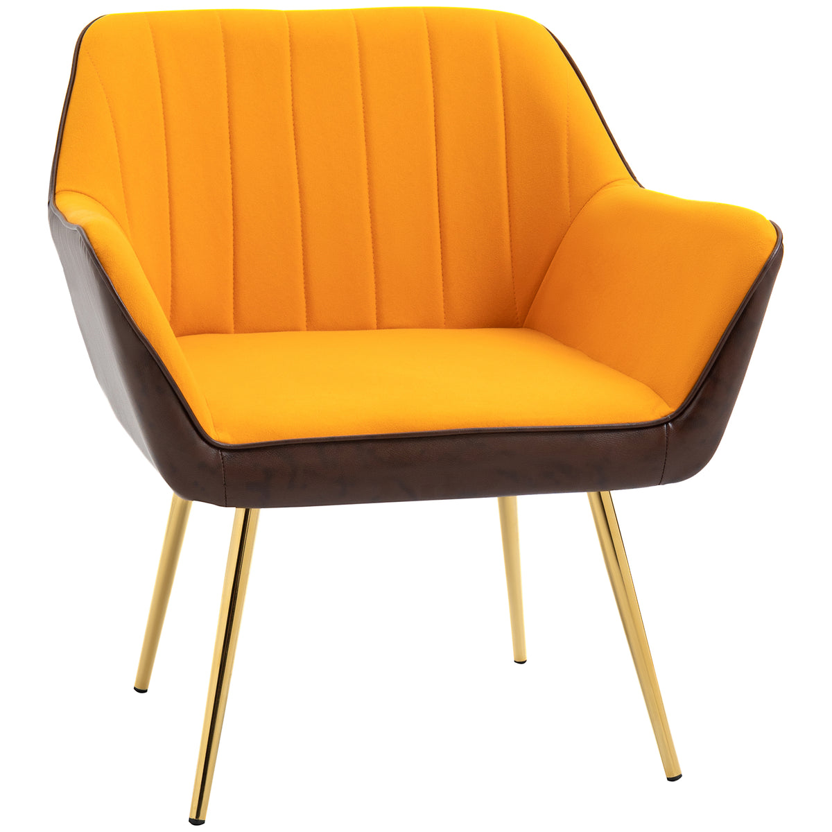 Poltrona de Sala de Estar Estofada em Couro Sintético e Veludo com Apoios para os Braços Pés Dourados e Estrutura de Aço Poltrona para Dormitório Carga 120 kg 64x62x72,5 cm Amarelo — foto 1