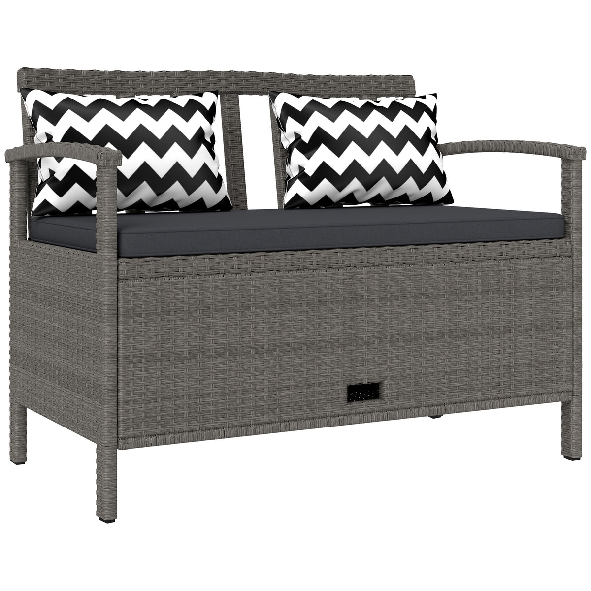 Banco exterior de jardim 2 lugares banco de arrumação 160L em rotim PE com almofada 2 almofadas 112 x 62 x 82 cm cinza — foto 1