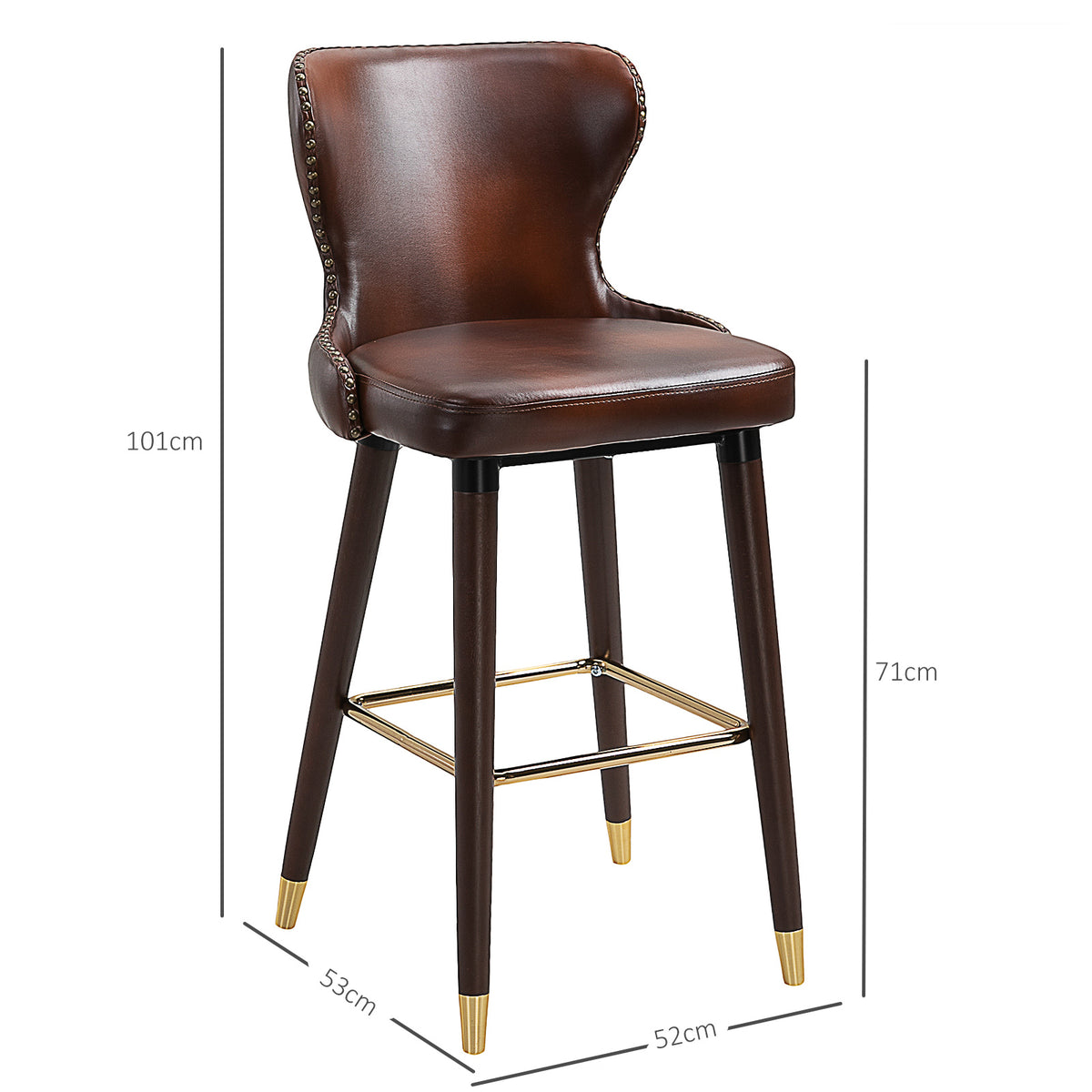 Conjunto de 2 Banquetas com Apoio para Pés, Banqueta com Encosto, Banco Bistrô, Cadeira de Jantar, Banqueta de Balcão, Couro Sintético, Castanho, 52 x 53 x 101 cm — foto 2