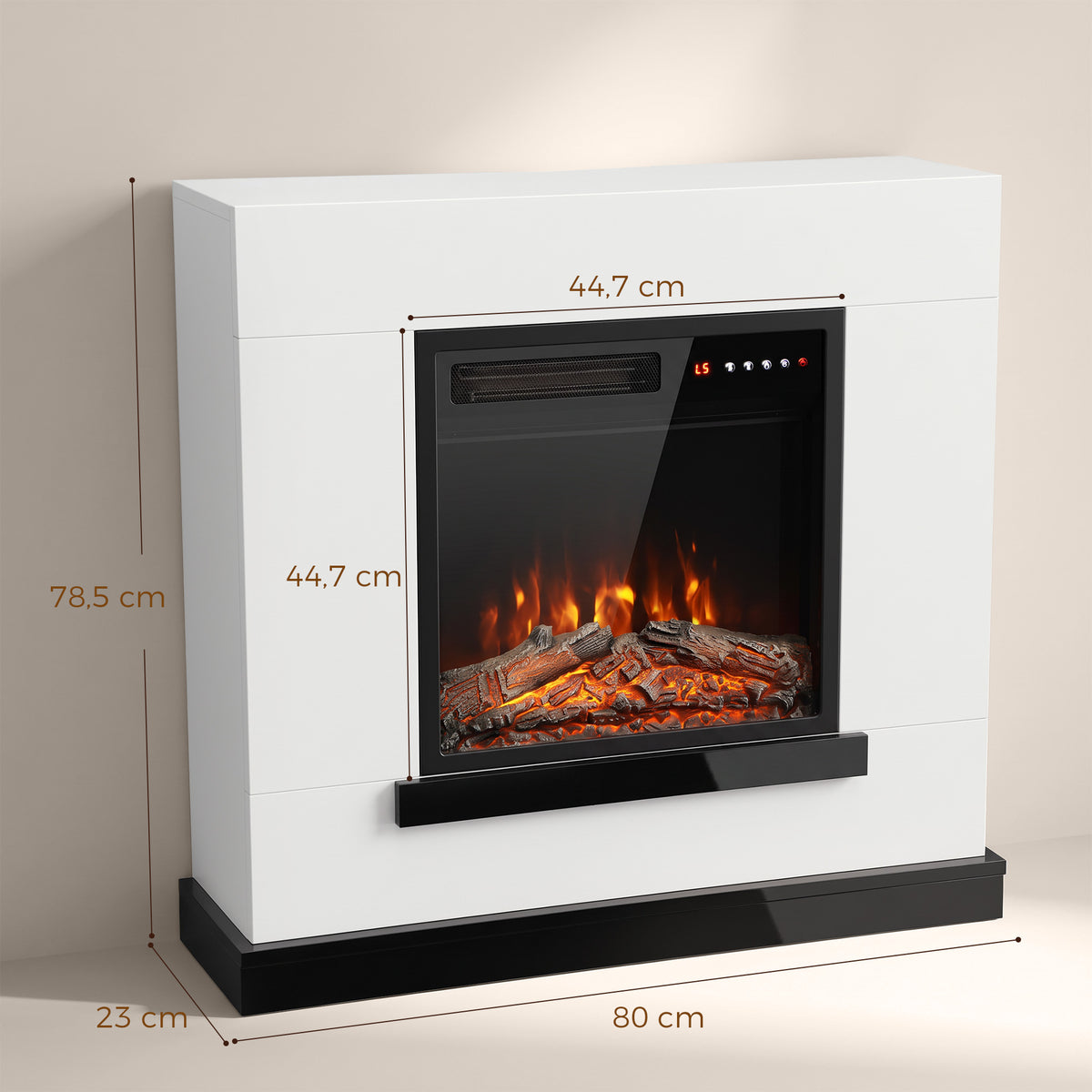Lareira elétrica com aquecimento, efeito de chamas 3D, lareira elétrica com moldura, 80 cm, Branco — foto 2