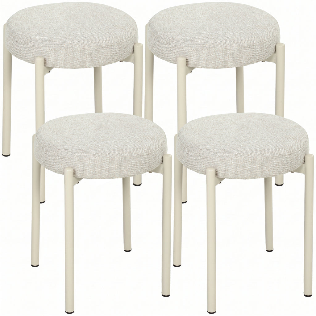 Conjunto de 4 Bancos Empilháveis Redondas com Assento Acolchoado sem Encosto Economia de Espaço 45x45x47,5 cm Creme — foto 1