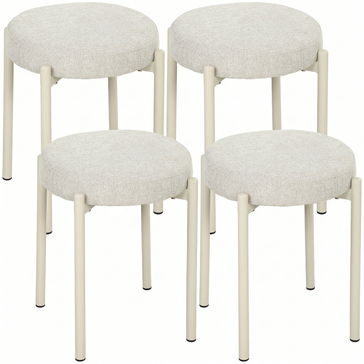 Conjunto de 4 Bancos Empilháveis Redondas com Assento Acolchoado sem Encosto Economia de Espaço 45x45x47,5 cm Creme — foto 1