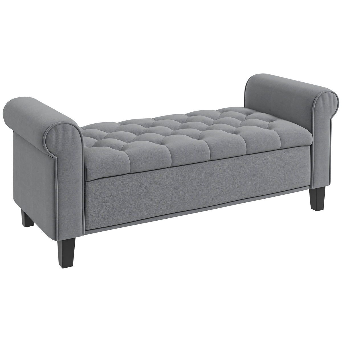 Banco de Apoio Estofado Banco de Cama Botões Acolchoados Veludo 126x48,5x57 cm Cinzento — foto 1