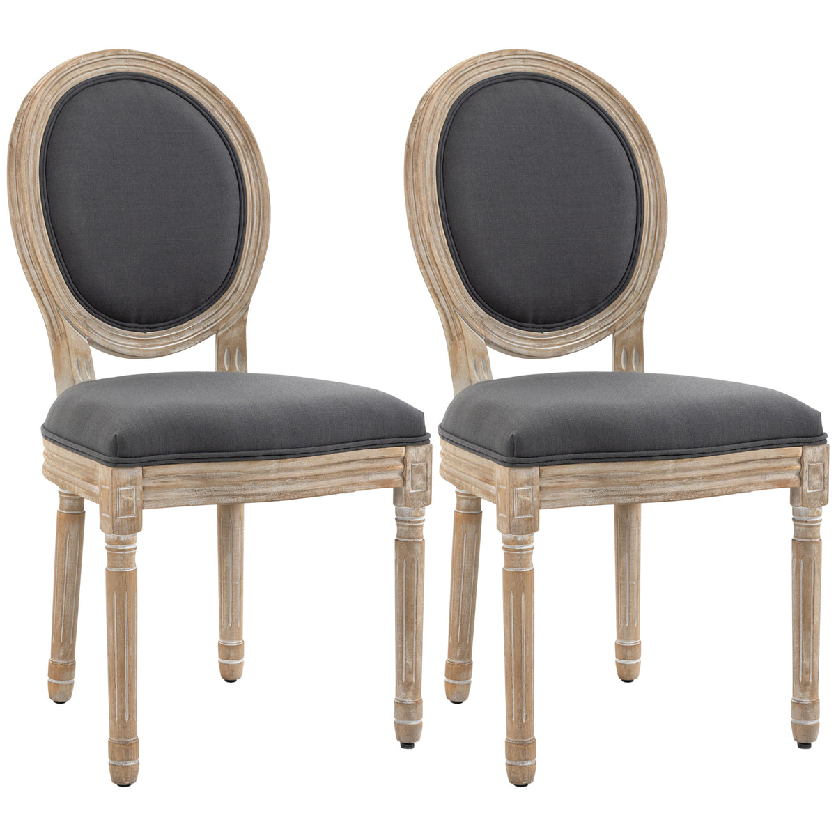 Conjunto de 2 Cadeiras de Sala de Jantar Cadeiras Medalhão Estilo Louis XVI Assento e Encosto Estofados em Tecido Efeito Linho Cinza — foto 1