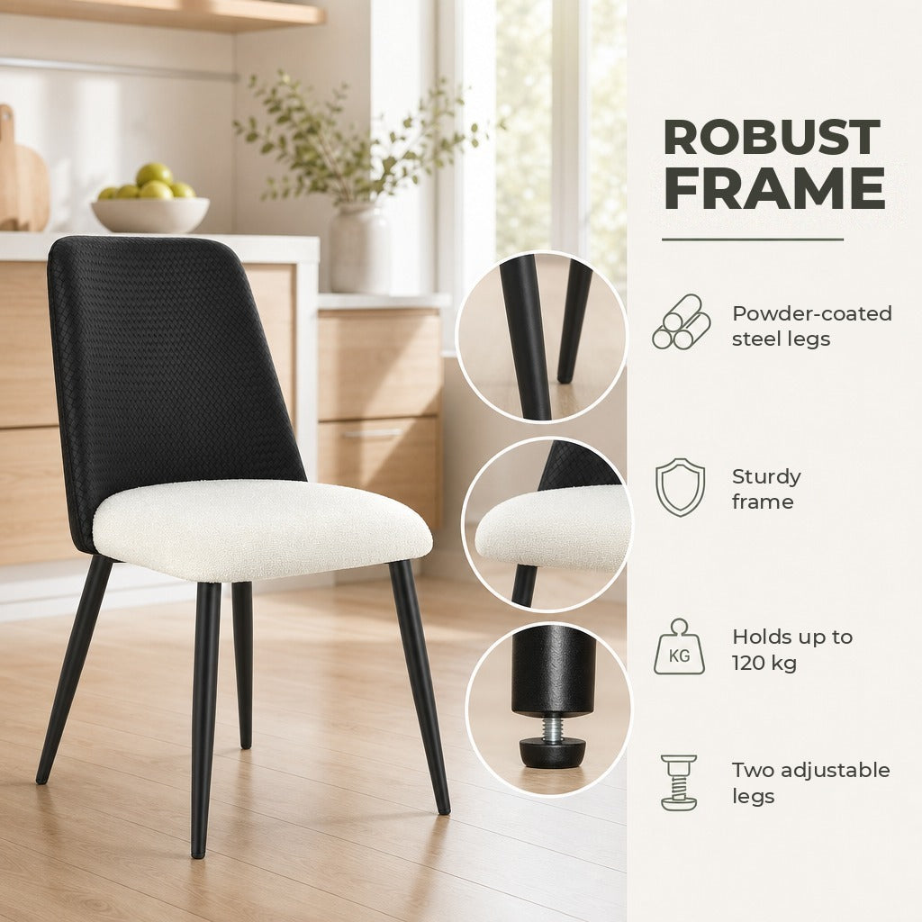 Conjunto de 2 Cadeiras de Jantar, Cadeiras de Cozinha com Encosto em PU Assento Acolchoado Pernas de Aço para Sala Preto e Bege — Características | Features