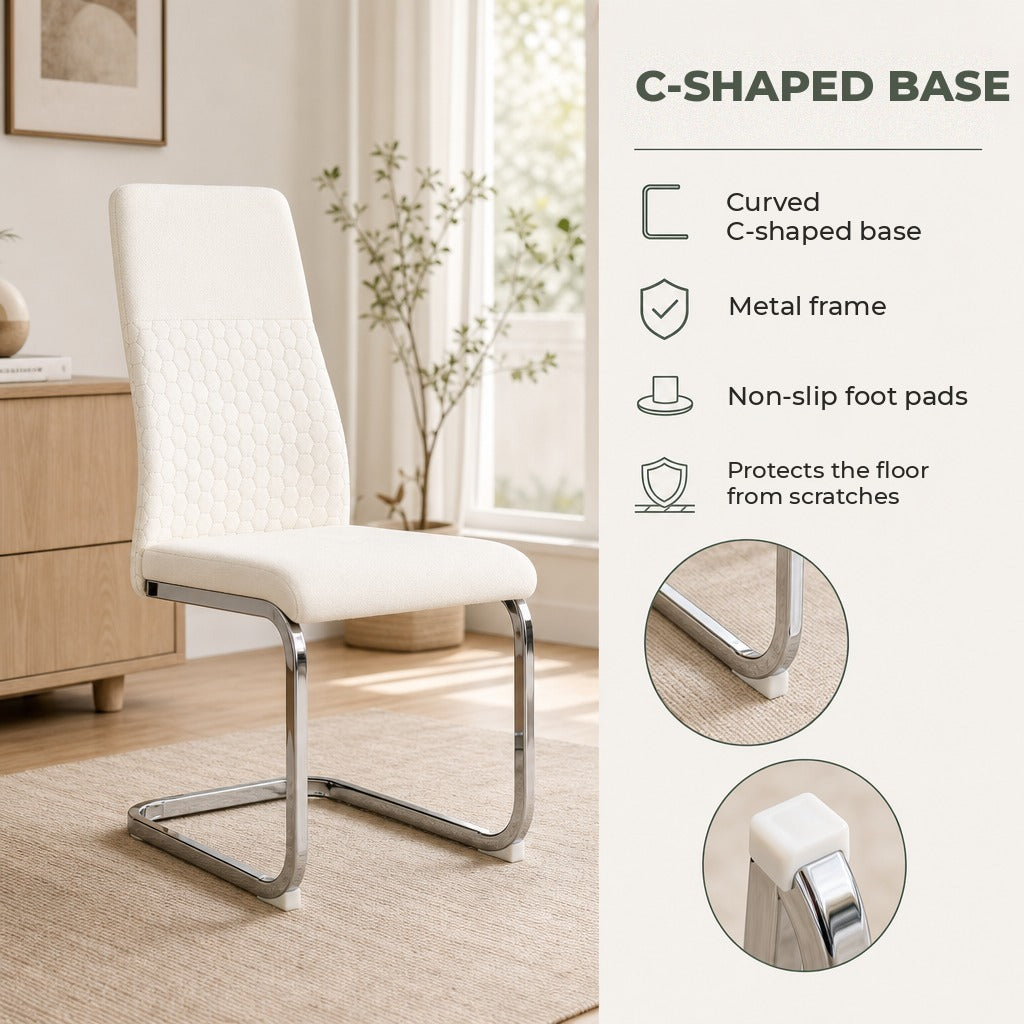 Conjunto de 4 Cadeiras de Sala de Jantar Estofadas em Veludo com Assento Acolchoado e Pés de Metal Cadeiras Cantilever Modernas 45x61x98 cm Creme — Características | Features
