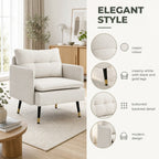 Poltrona Sala de Estar Poltrona Relax com Apoio para os Braços Assento Acolchoado e Pés de Aço Sofá Individual Moderno para Dormitório 76x68x80 cm Creme — Características | Features