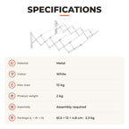 Estendal de Parede Extensível de 63,5cm de Metal com 5 Barras para Interior e Exterior Carga 10kg 63,5x60x20cm Branco — Especificações | Specifications