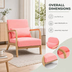 Poltrona Sala de Estar Nórdica Poltrona Individual Acolchoada com Apoio para os Braços e Estrutura de Madeira de Borracha para Dormitório Carga 120 kg 61x78x76 cm Rosa — Características | Features