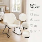 Poltrona Sala de Estar Moderna Poltrona de Leitura com Assento Largo e Acolchoado Estofada em Veludo Pés de Metal Poltrona para Dormitório 70x67,5x87 cm Creme — Características | Features