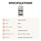 Gaiola para Pássaros com Rodas Gaiola Grande de 2 Níveis com Bandejas Removíveis Portas Comedouros Poleiros para Canários Periquitos 51,5x50x140 cm Preto — Especificações | Specifications
