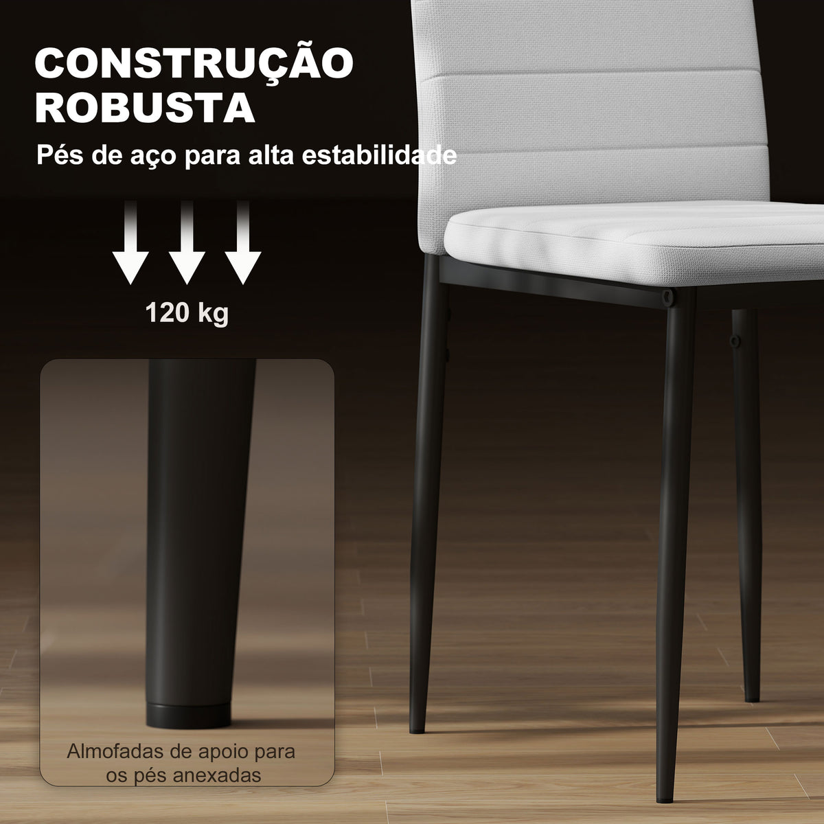 Conjunto de 64 Cadeiras de Sala de Jantar Estofadas em Linho com Pernas em Metal Cadeiras Modernas para Cozinha Quarto Suporta até 120 kg 41x50x97 cm Branco — foto 4